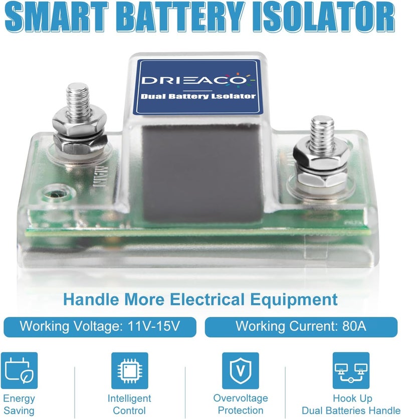 Drieaco Store Battery Isolator 12V, Universal Smart Dual Battery Isolator Kit Fit for UTV ATV RV Car Motorcycle Boat Golf Cart Can-Am Polaris Jeep Truck Tractor Accessories, Not Fit Lithium Batteries - Image 3